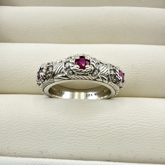 Judith Ripka Stacking Rings - Gem Judith Ripka Ring Pink Red Gem Sterling Silver size 6 Stack Ring 925 QVC Dainty